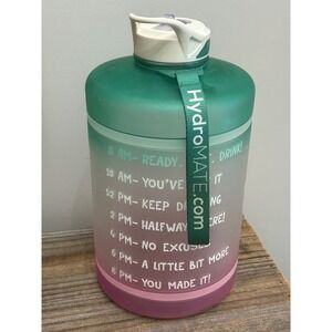 HydroMate 64oz Half Gallon Motivational Water Bottle with Straw Green Pink Ombre